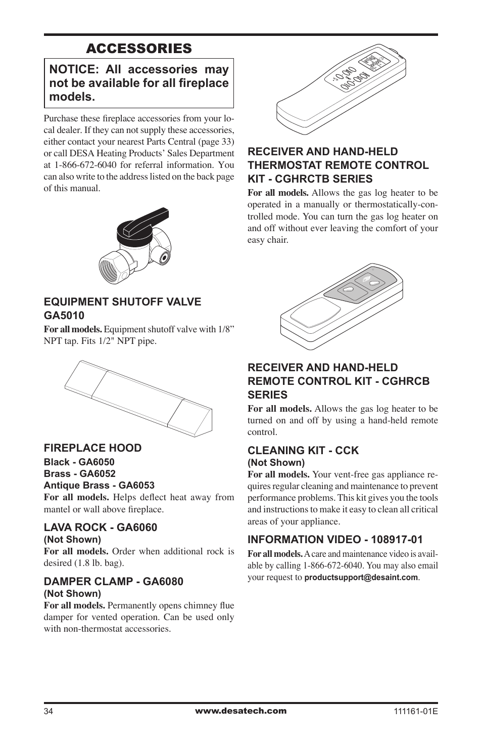 Accessories | Desa CCL3018NR  EN User Manual | Page 34 / 36