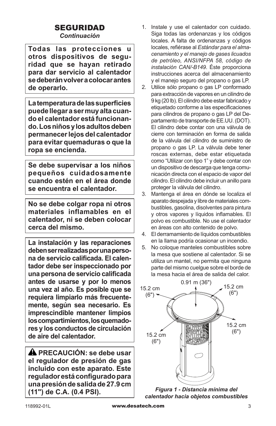 Seguridad | Desa Td101 User Manual | Page 19 / 52