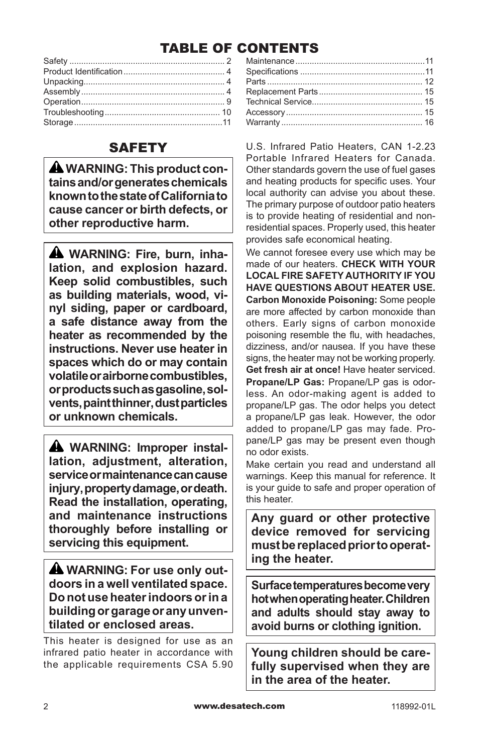 Safety | Desa Td101 User Manual | Page 2 / 52