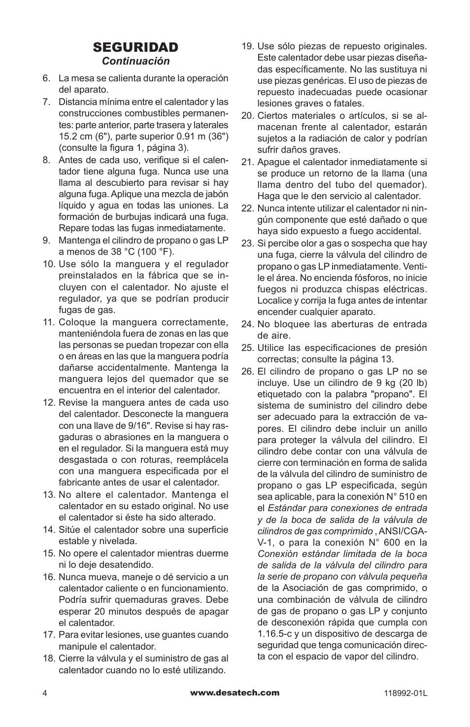 Seguridad | Desa Td101 User Manual | Page 20 / 52