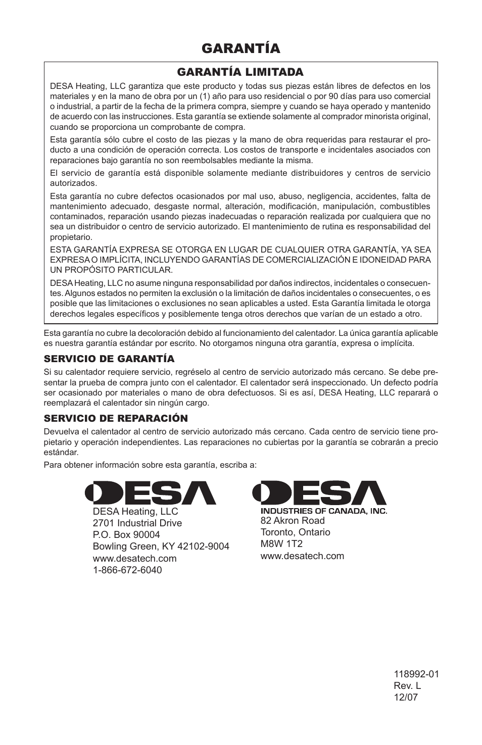 Garantía | Desa Td101 User Manual | Page 34 / 52