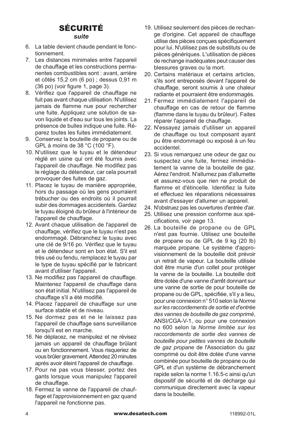 Sécurité | Desa Td101 User Manual | Page 38 / 52
