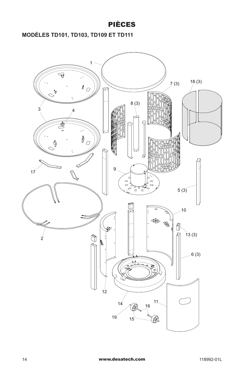Pièces | Desa Td101 User Manual | Page 48 / 52