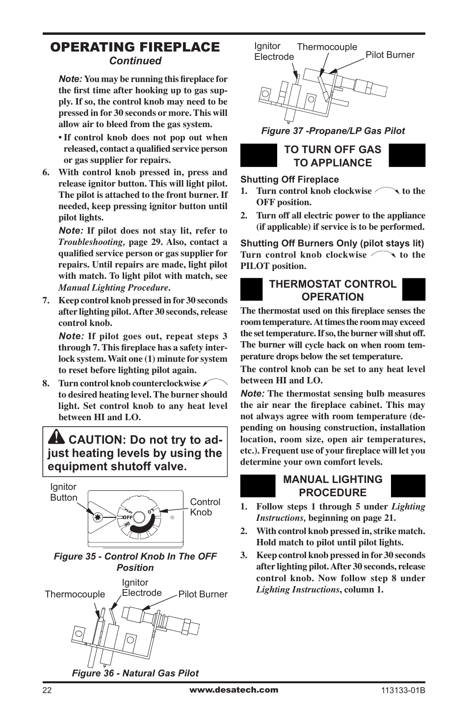 Operating fireplace | Desa VDCFRNA User Manual | Page 22 / 44