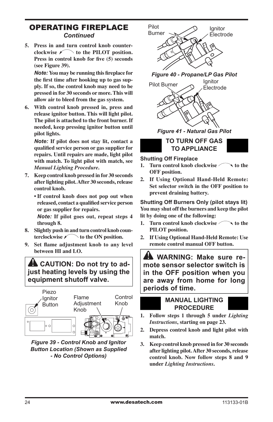 Operating fireplace | Desa VDCFRNA User Manual | Page 24 / 44