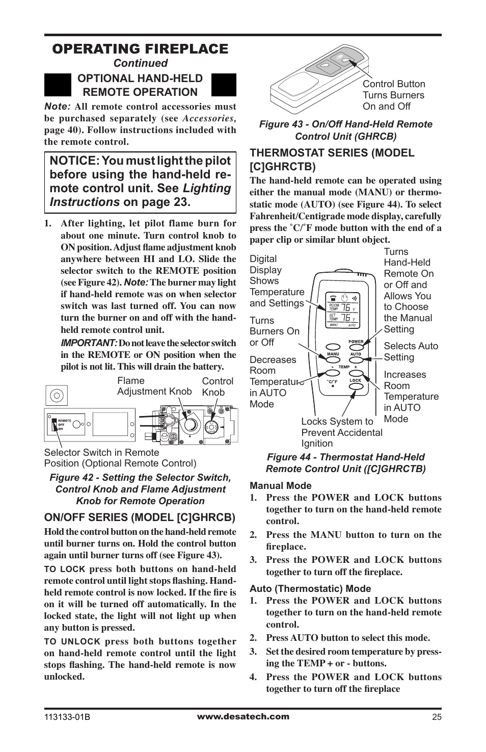 Operating fireplace | Desa VDCFRNA User Manual | Page 25 / 44