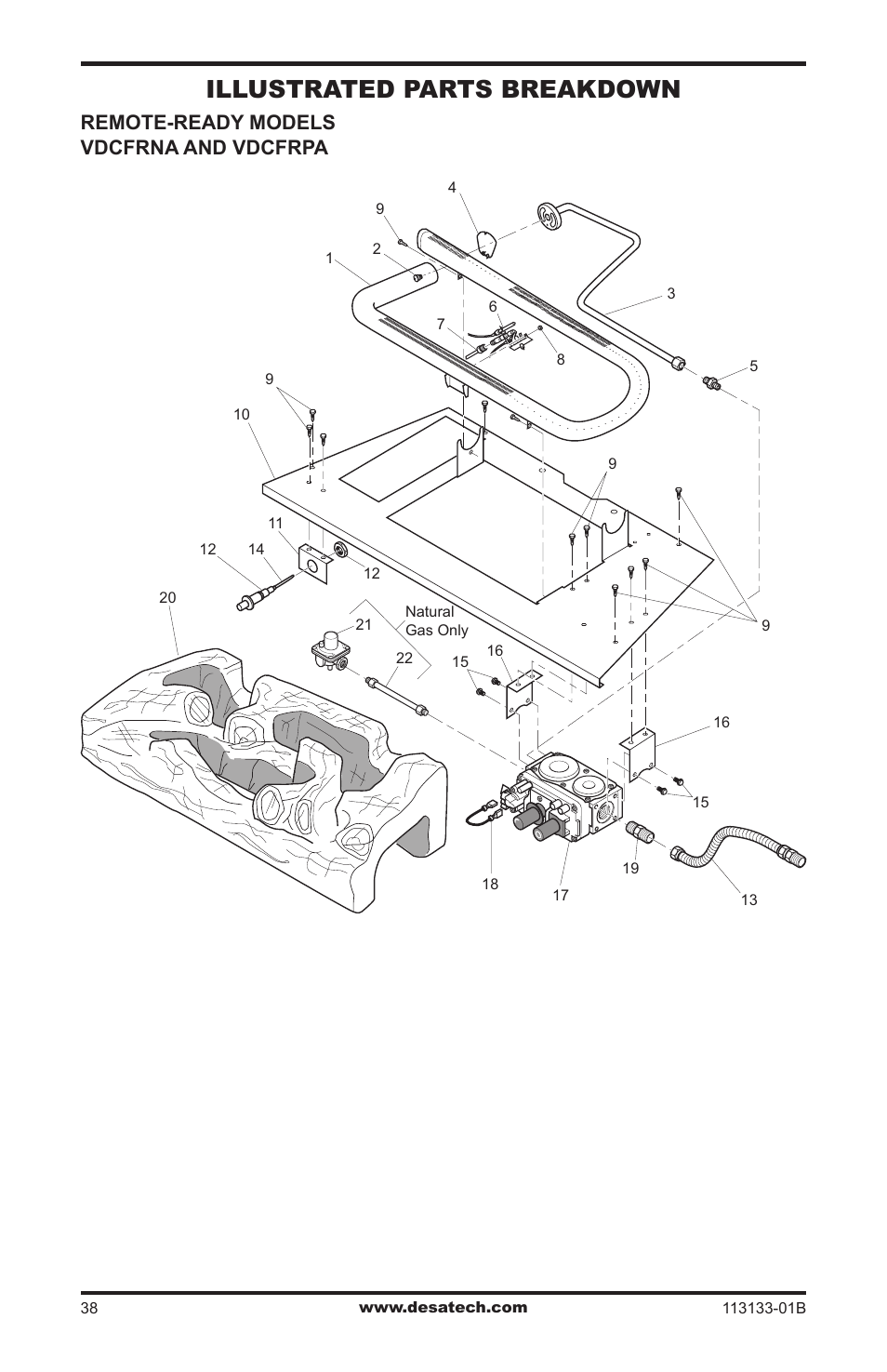 Illustrated parts breakdown, Remote-ready models vdcfrna and vdcfrpa | Desa VDCFRNA User Manual | Page 38 / 44