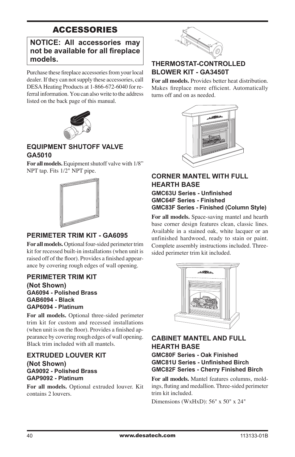 Accessories | Desa VDCFRNA User Manual | Page 40 / 44