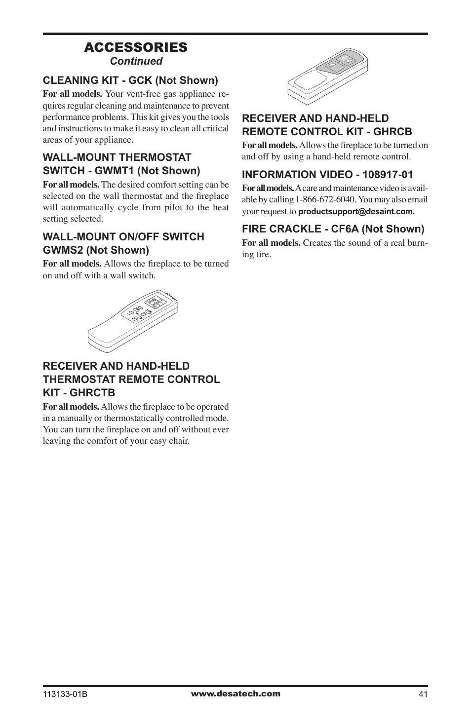 Accessories | Desa VDCFRNA User Manual | Page 41 / 44