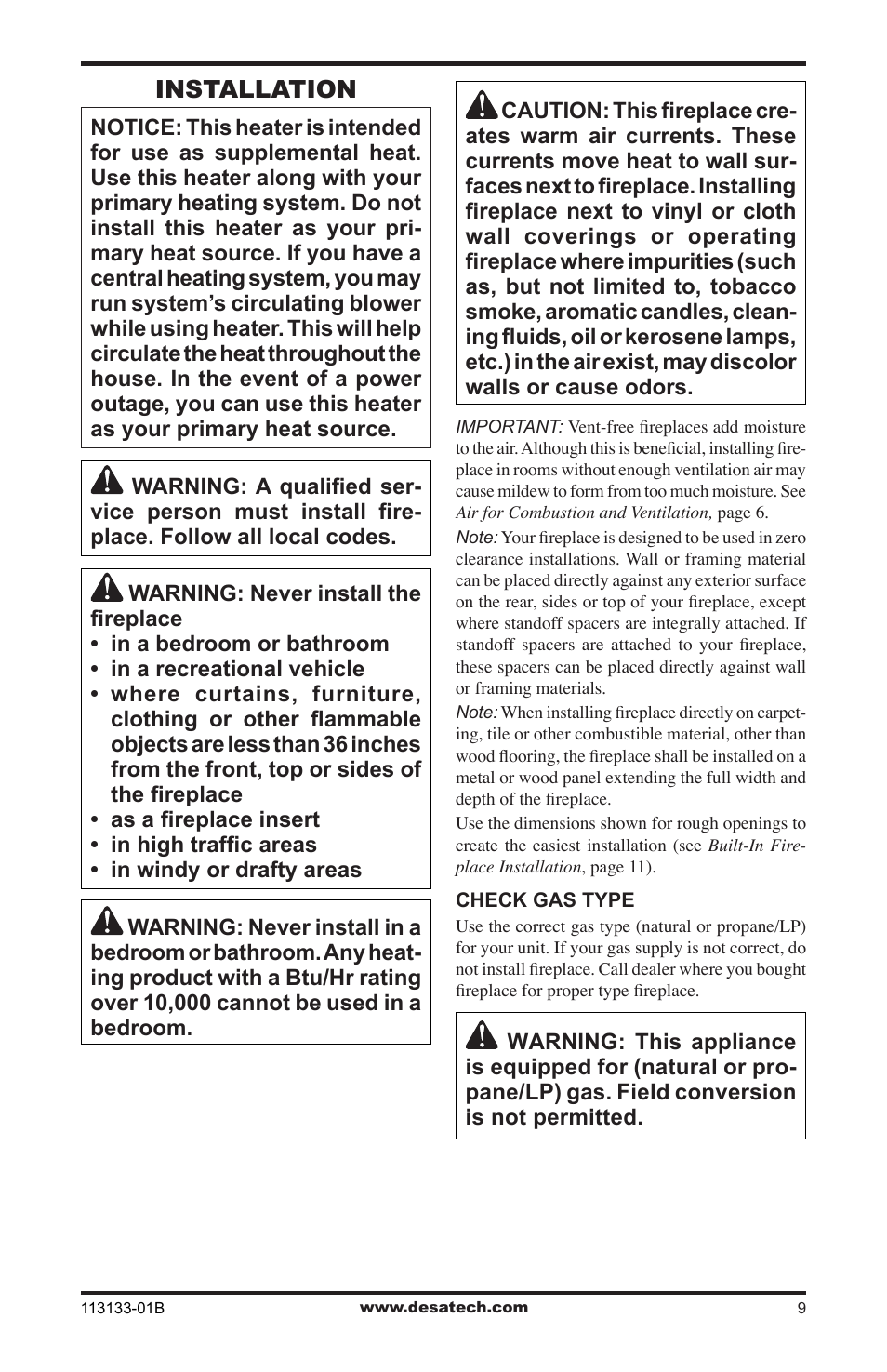 Installation | Desa VDCFRNA User Manual | Page 9 / 44