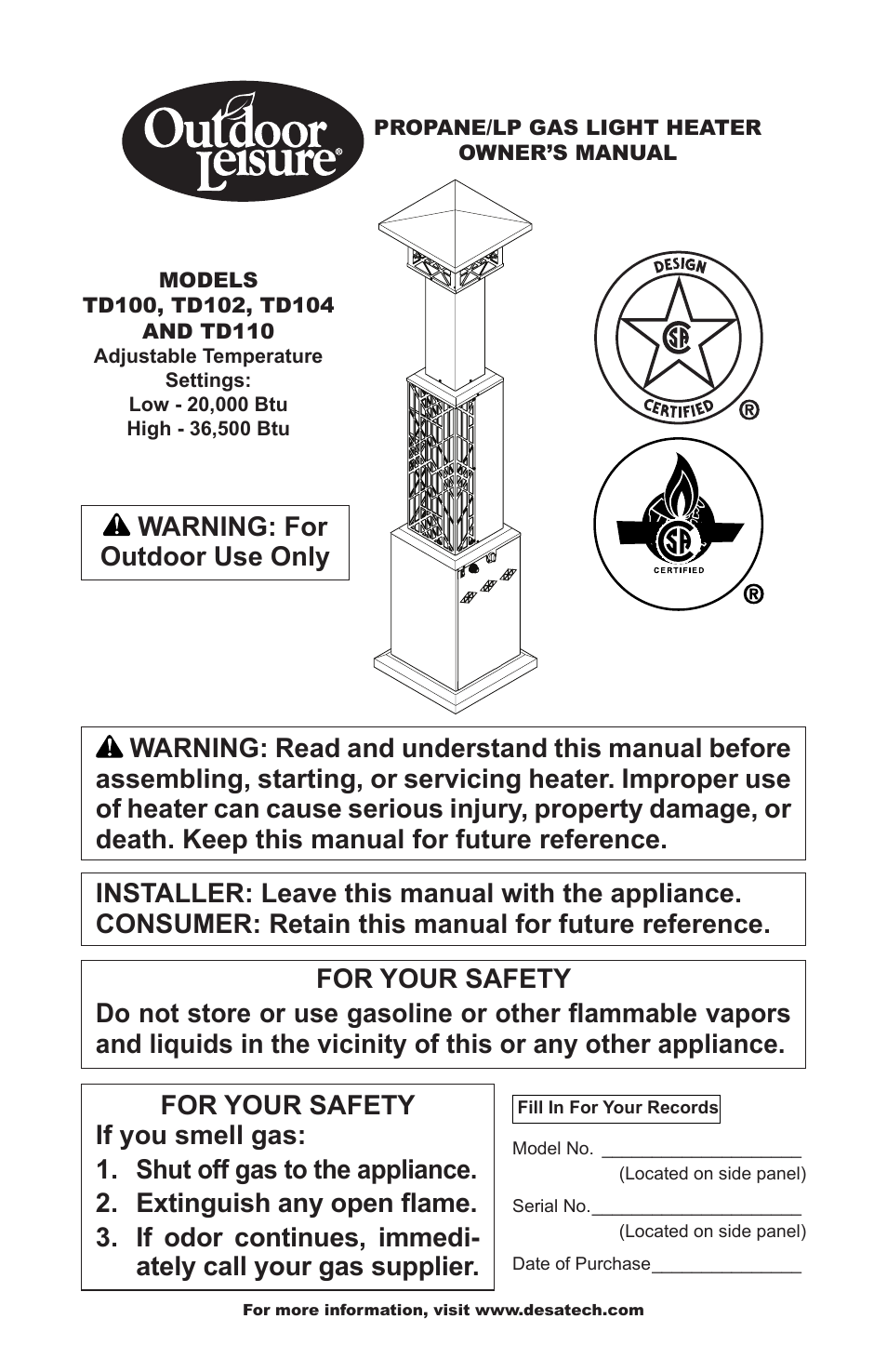 Desa TD100 User Manual | 52 pages