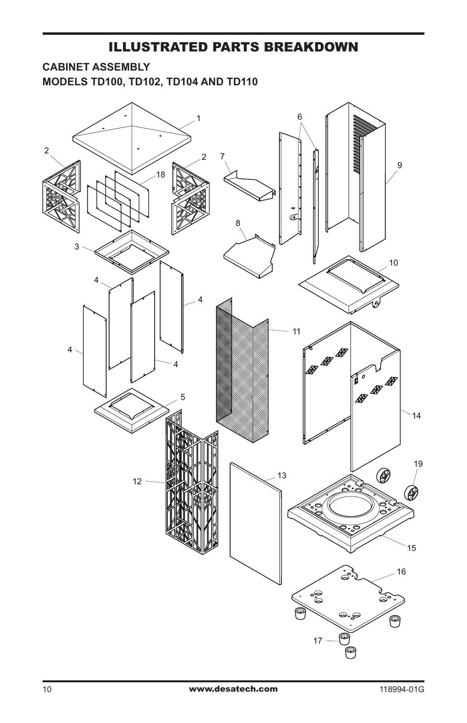 Illustrated parts breakdown | Desa TD100 User Manual | Page 10 / 52