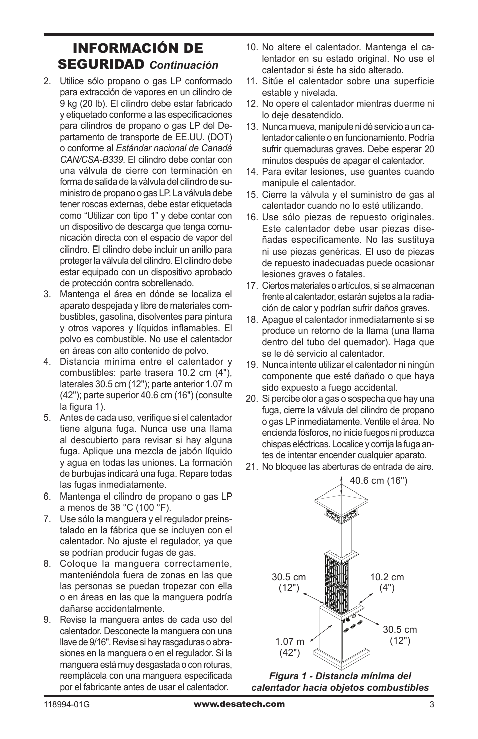 Información de seguridad | Desa TD100 User Manual | Page 19 / 52