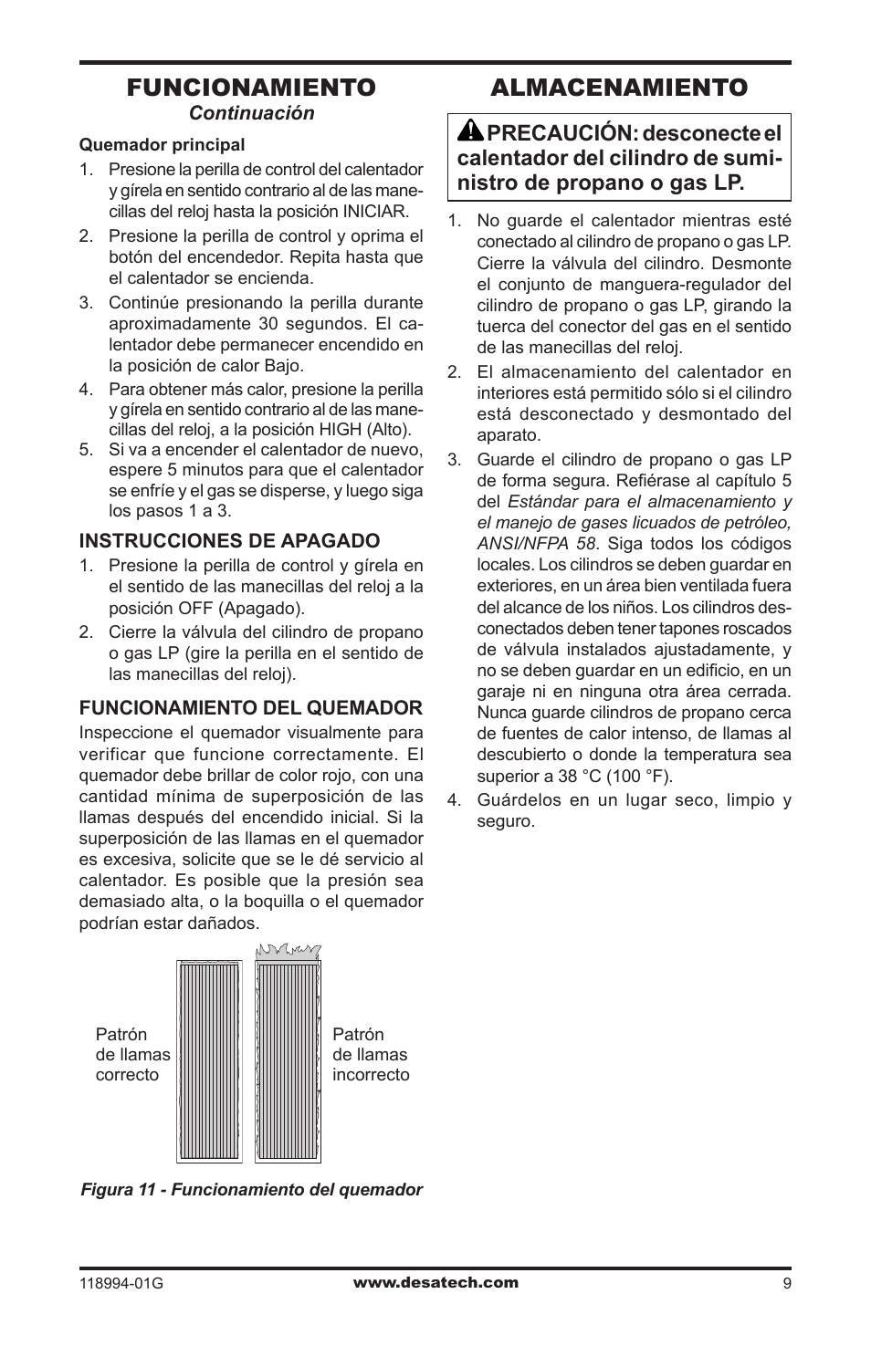 Almacenamiento, Funcionamiento | Desa TD100 User Manual | Page 25 / 52