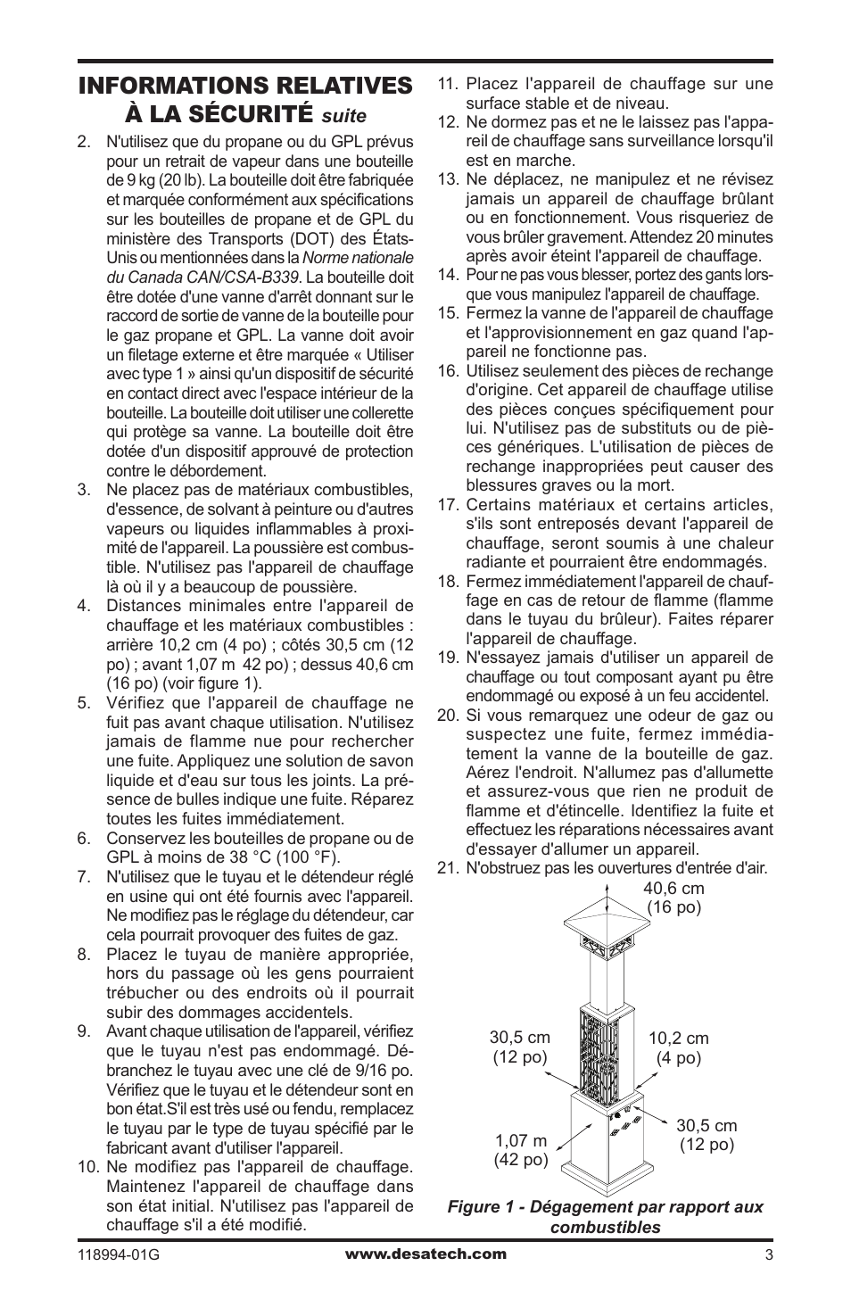 Informations relatives à la sécurité | Desa TD100 User Manual | Page 37 / 52