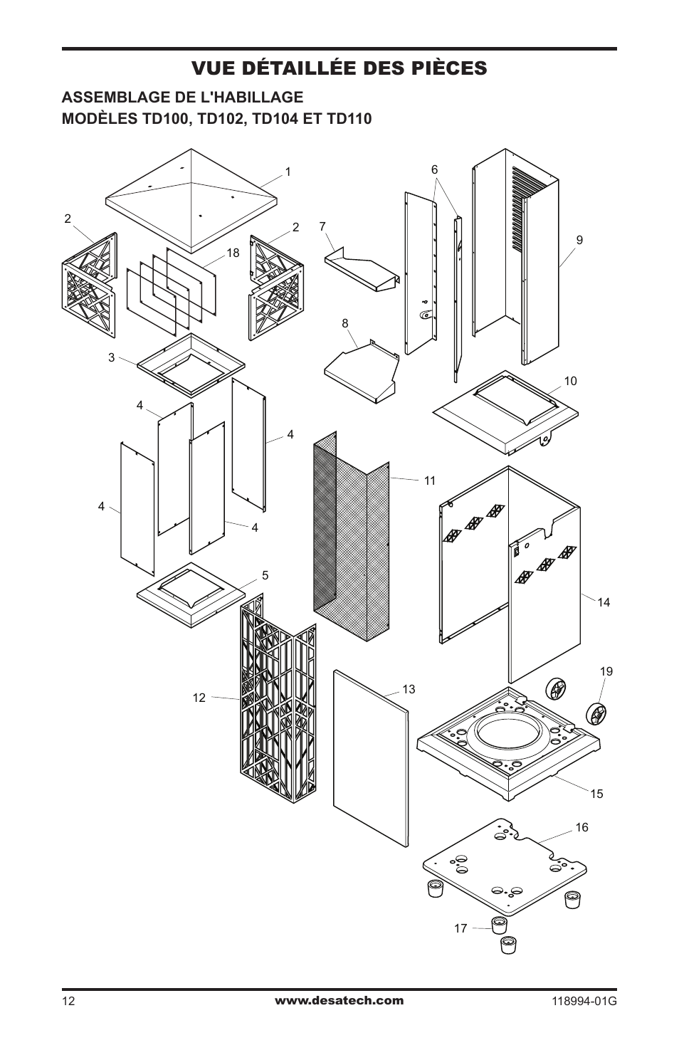 Vue détaillée des pièces | Desa TD100 User Manual | Page 46 / 52