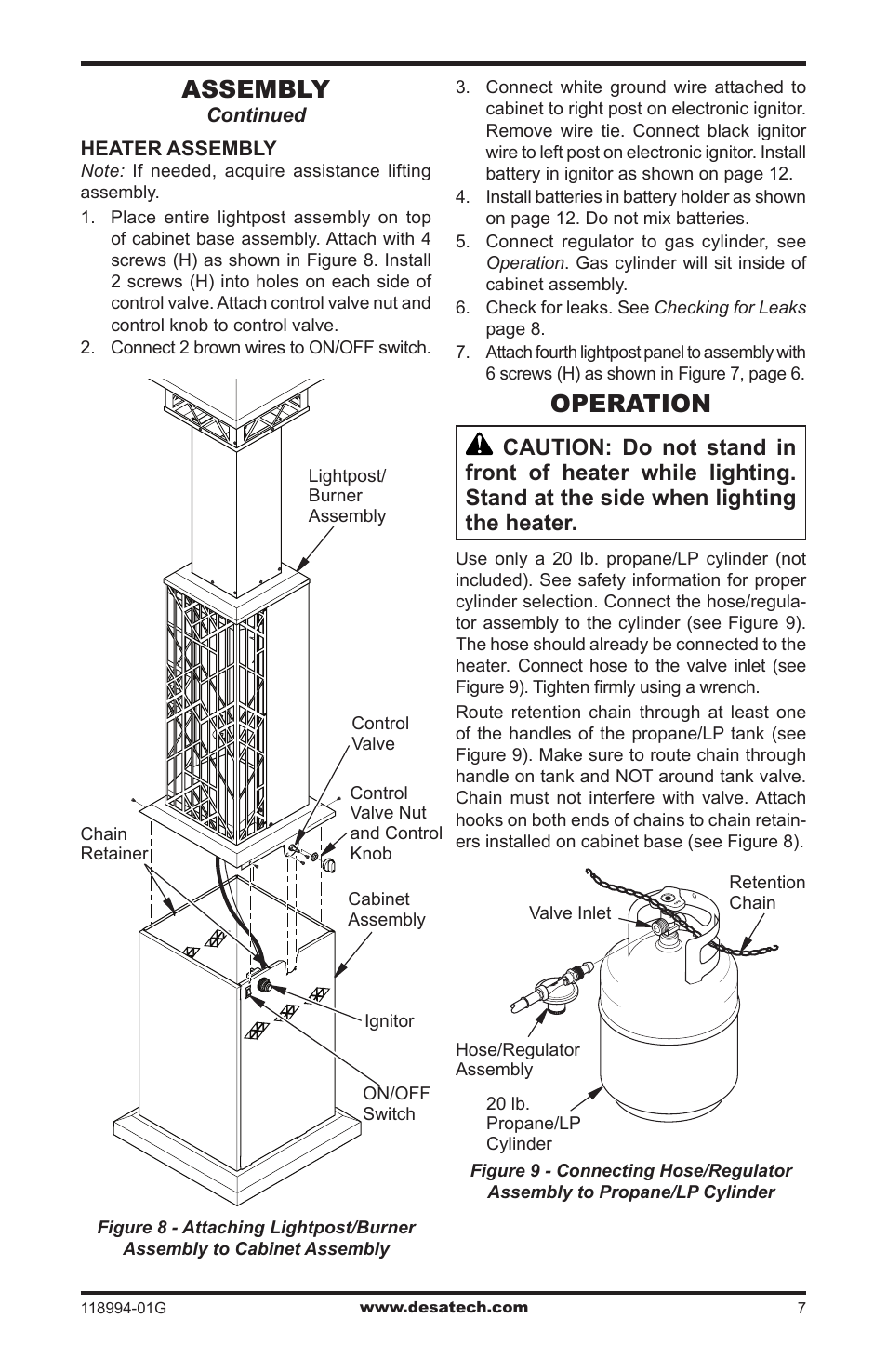 Operation, Assembly | Desa TD100 User Manual | Page 7 / 52