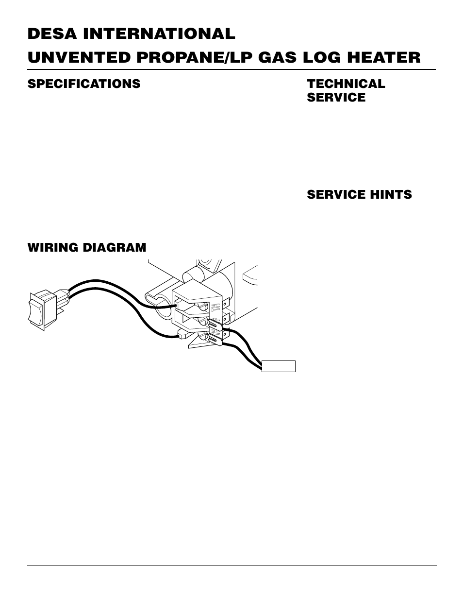 Technical service, Specifications service hints, Wiring diagram | Desa VS30PRA User Manual | Page 24 / 26