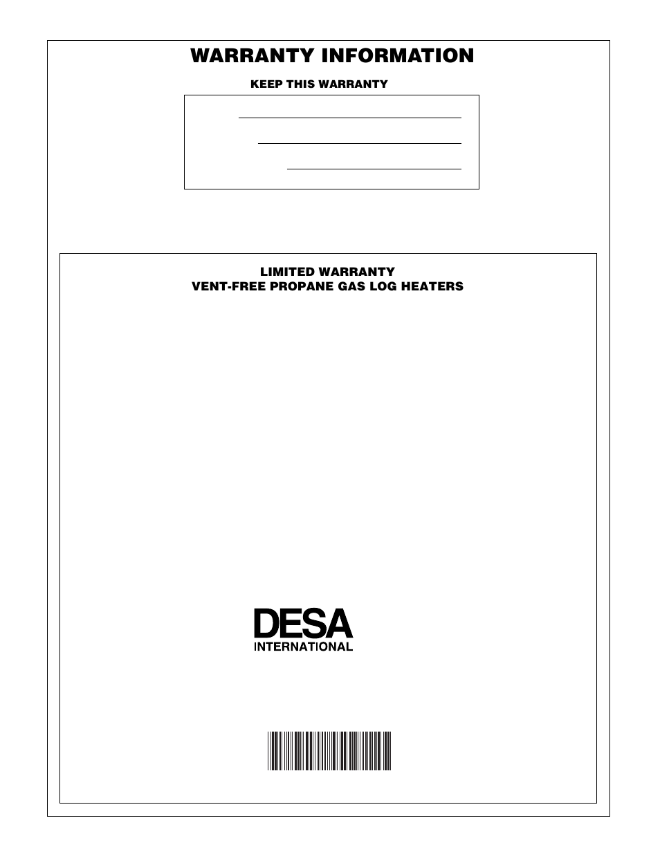 Warranty information | Desa VS30PRA User Manual | Page 26 / 26