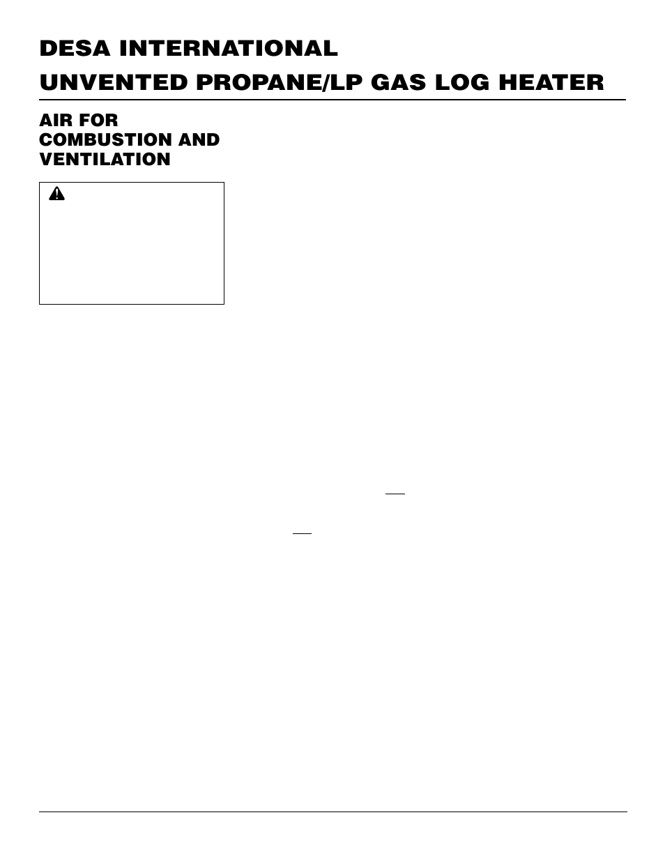 Air for combustion and ventilation | Desa VS30PRA User Manual | Page 4 / 26