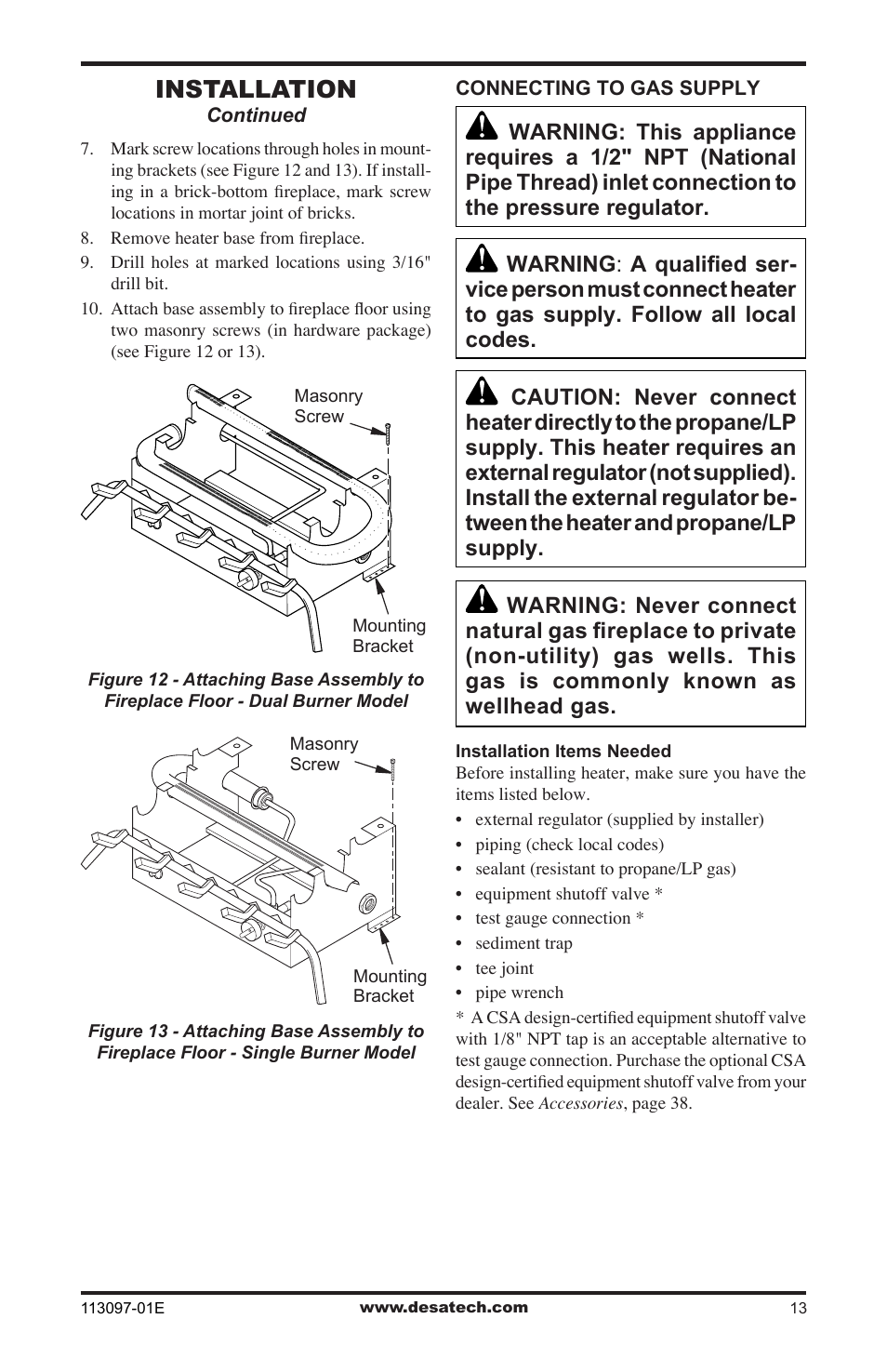 Installation | Desa CCL3018PTA/NTA  EN User Manual | Page 13 / 40