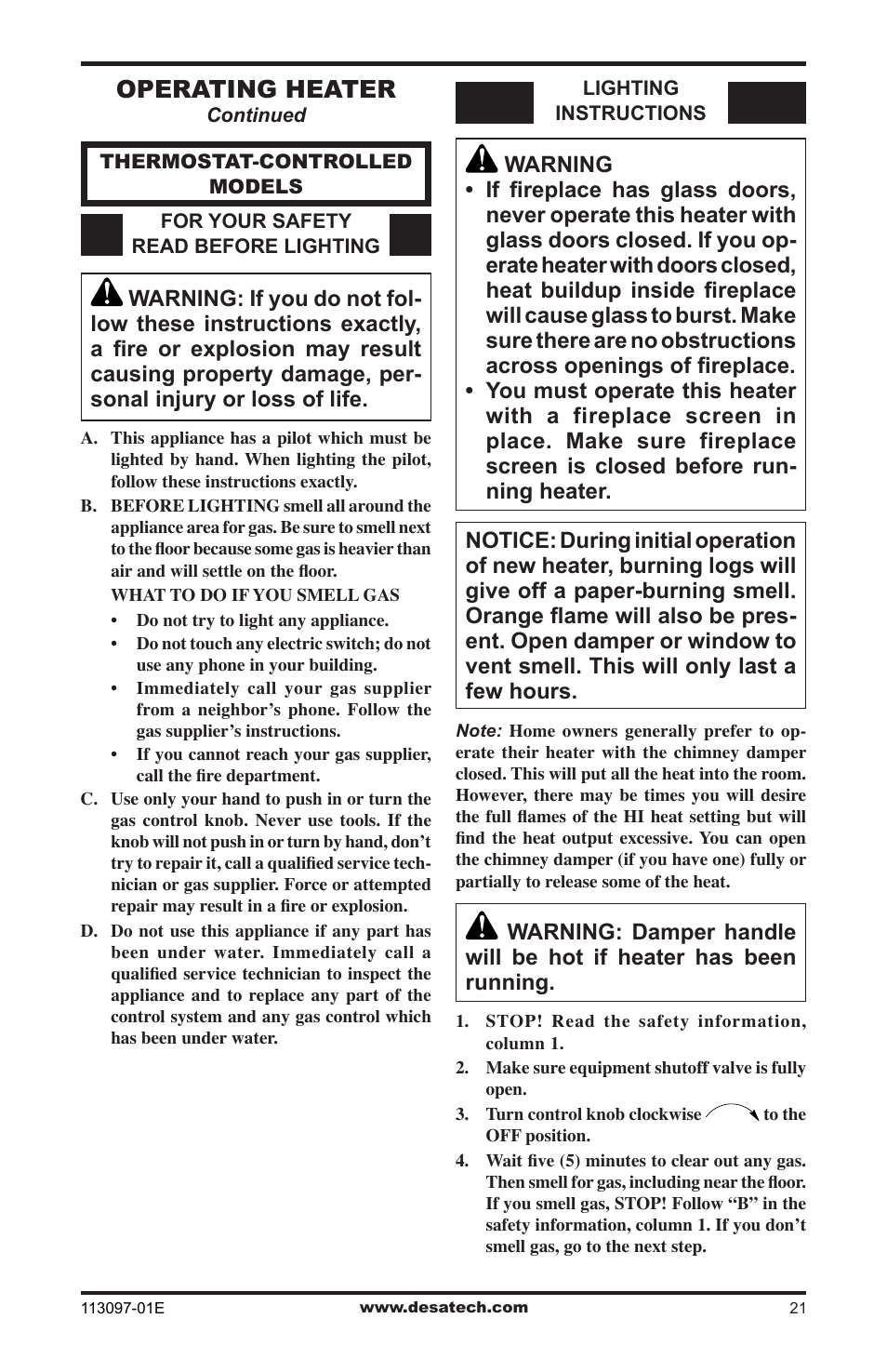 Operating heater | Desa CCL3018PTA/NTA  EN User Manual | Page 21 / 40