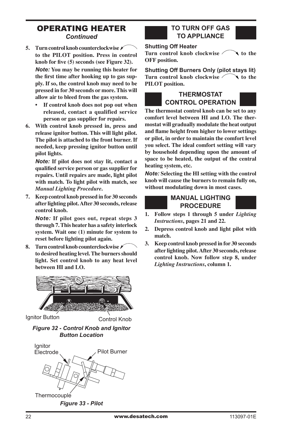 Operating heater | Desa CCL3018PTA/NTA  EN User Manual | Page 22 / 40