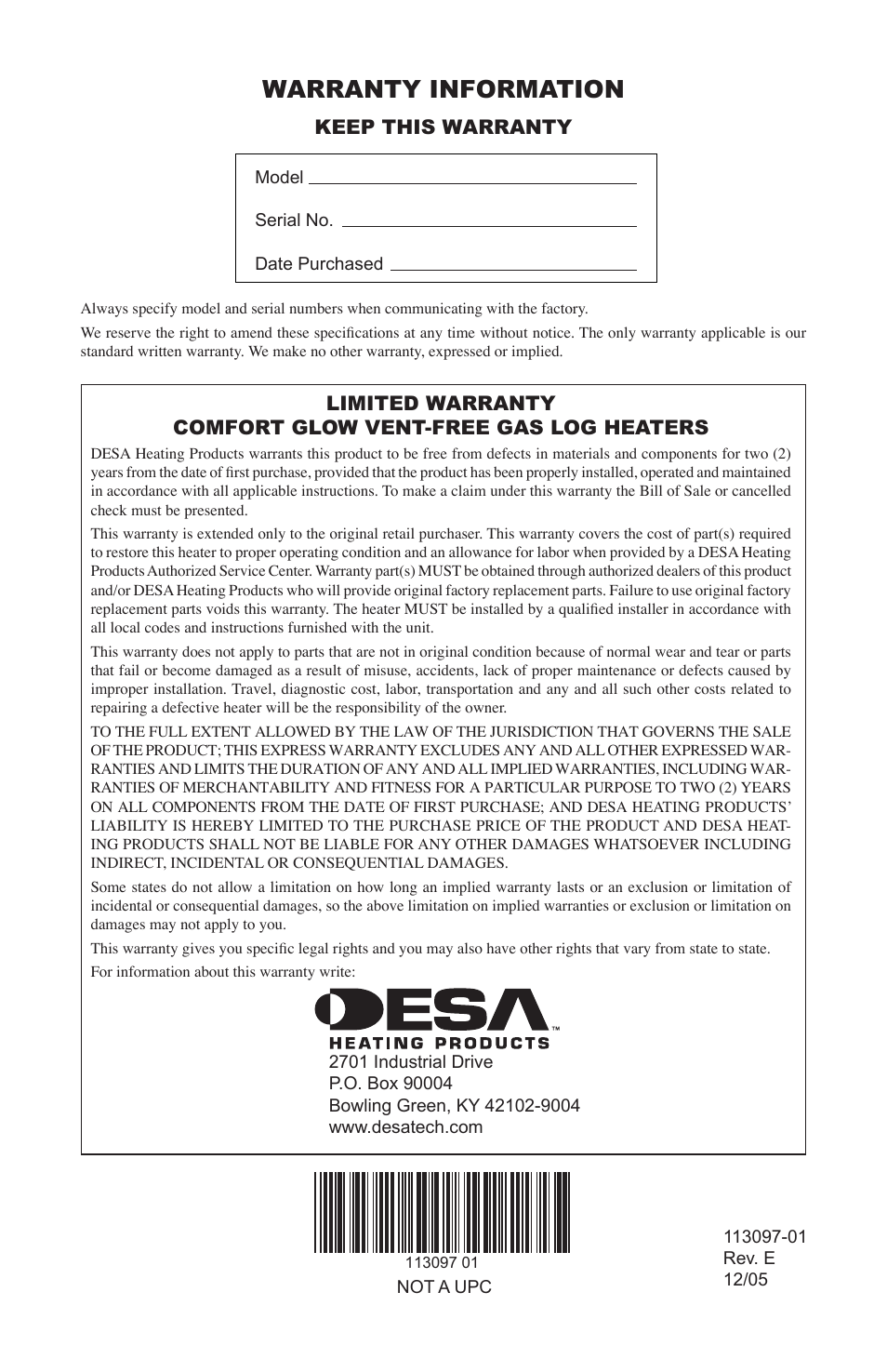 Warranty information, Keep this warranty | Desa CCL3018PTA/NTA  EN User Manual | Page 40 / 40