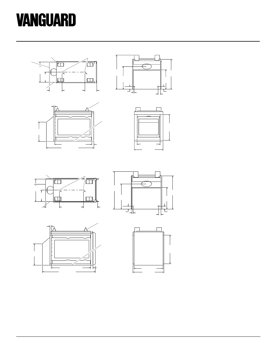 Glossary of terms, Alternate bottom gas supply inlets, Top spacer | Front view, Right side, Back view top view | Desa EVDDVF36PN User Manual | Page 2 / 28