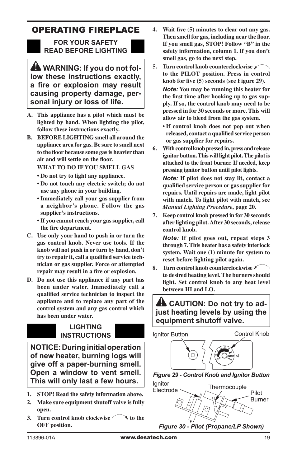 Operating fireplace | Desa CF26PTA User Manual | Page 19 / 36