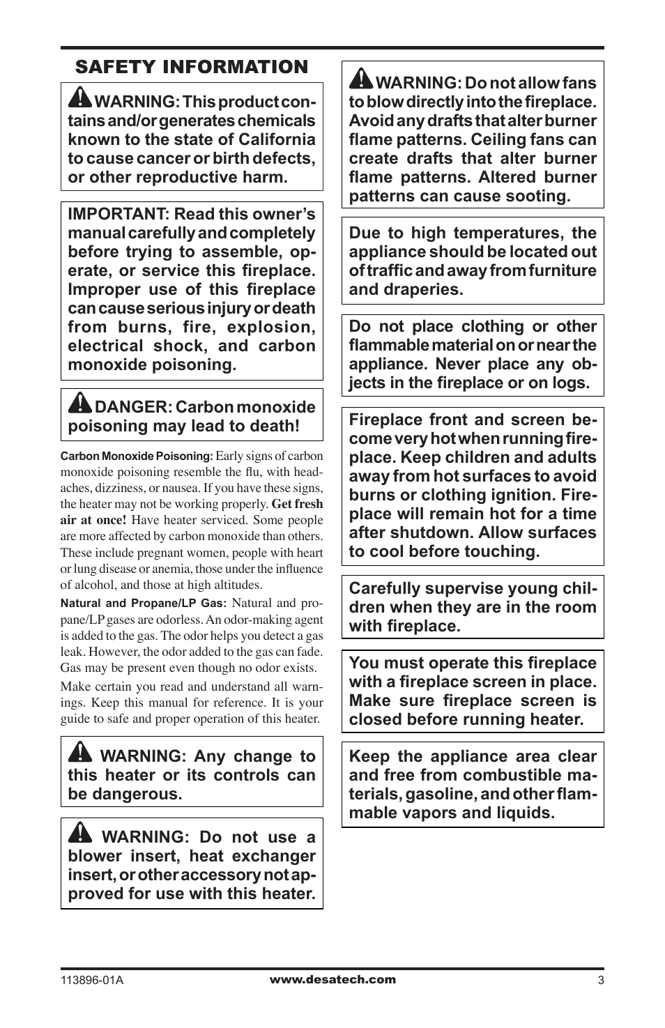 Safety information | Desa CF26PTA User Manual | Page 3 / 36
