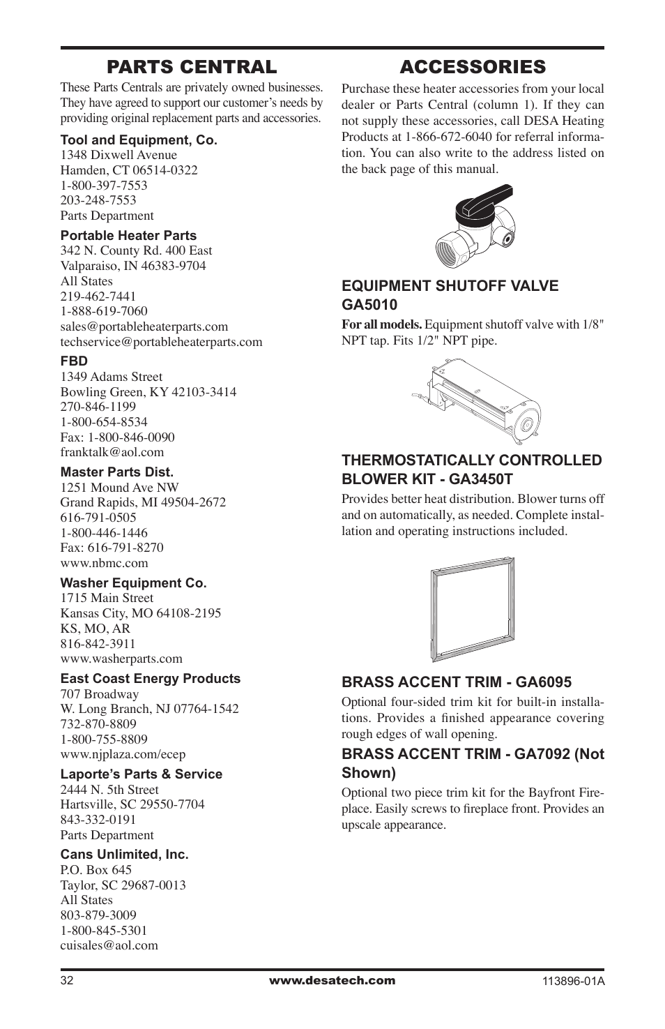 Parts central, Accessories | Desa CF26PTA User Manual | Page 32 / 36
