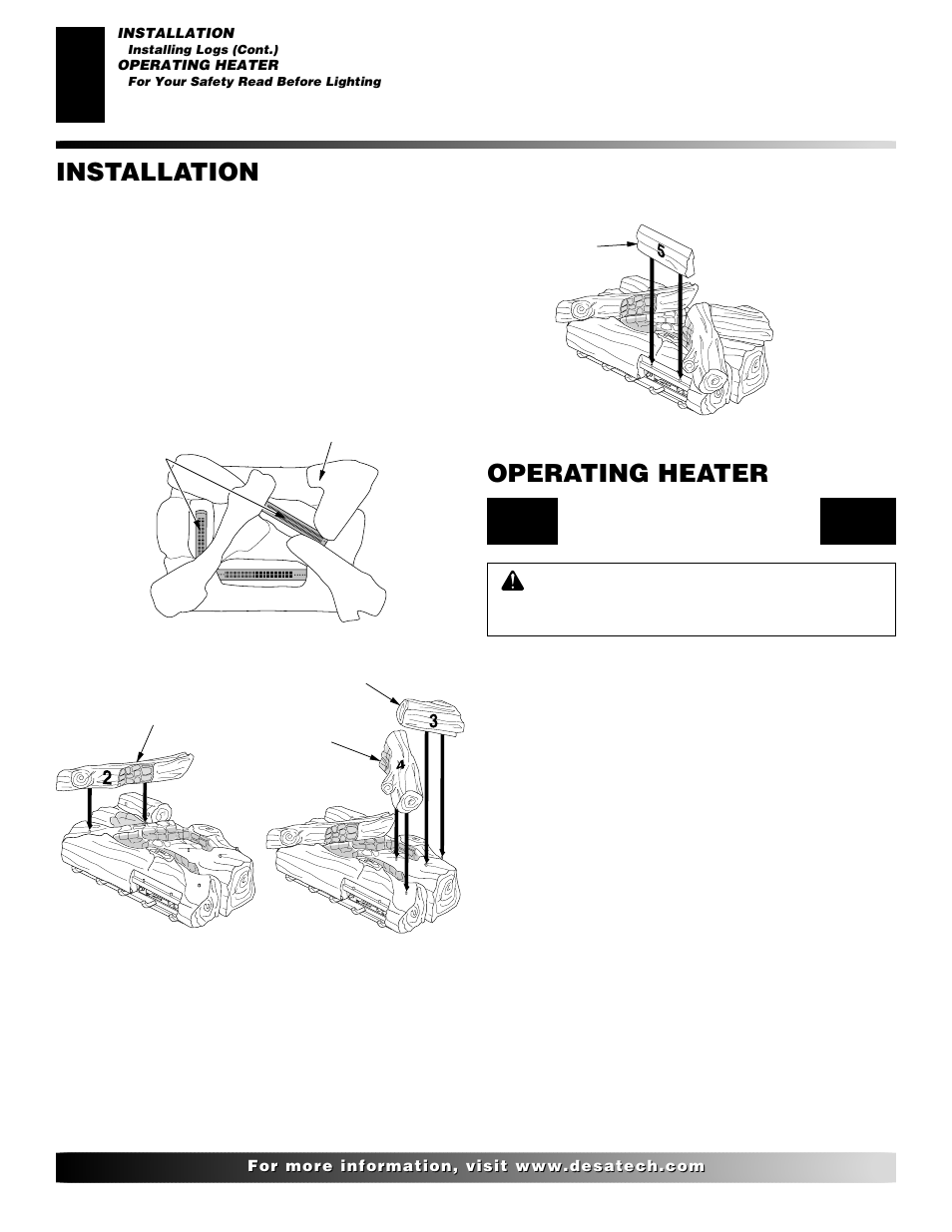 Operating heater, Installation, Continued | For your safety read before lighting | Desa VML27NR User Manual | Page 14 / 28