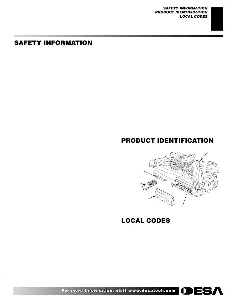 Product identification local codes, Safety information, Continued | Desa VML27NR User Manual | Page 3 / 28