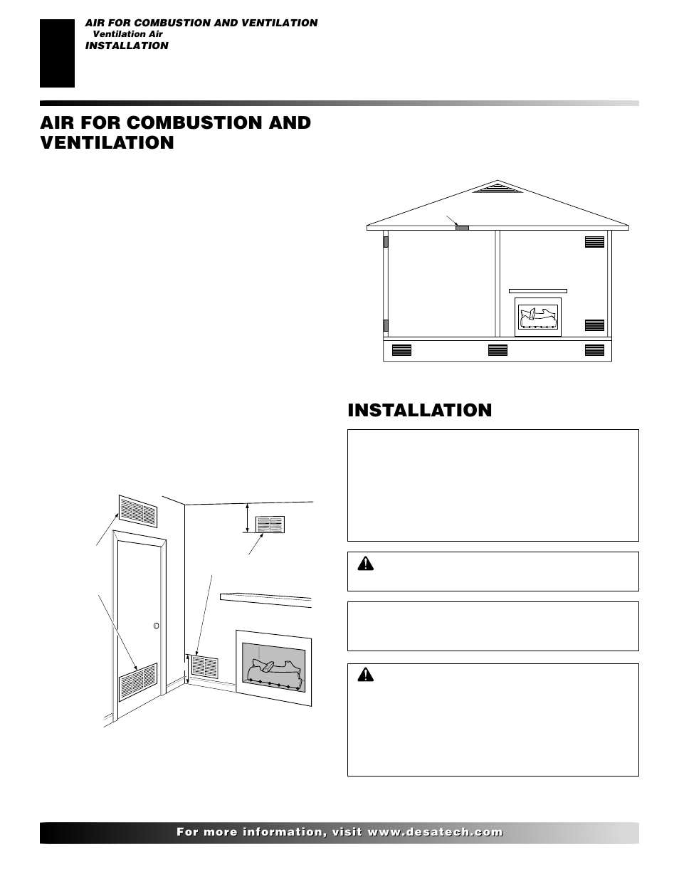 Installation, Air for combustion and ventilation, Continued | Ventilation air | Desa VML27NR User Manual | Page 6 / 28