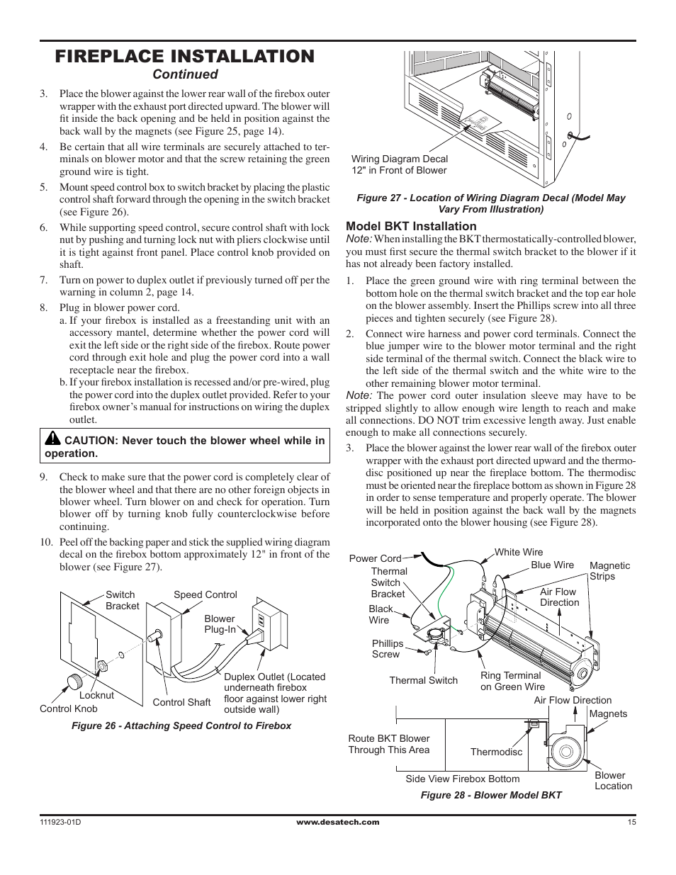 Fireplace installation, Continued | Desa (V)K36N User Manual | Page 15 / 36