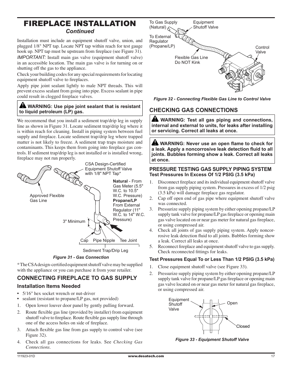 Fireplace installation | Desa (V)K36N User Manual | Page 17 / 36