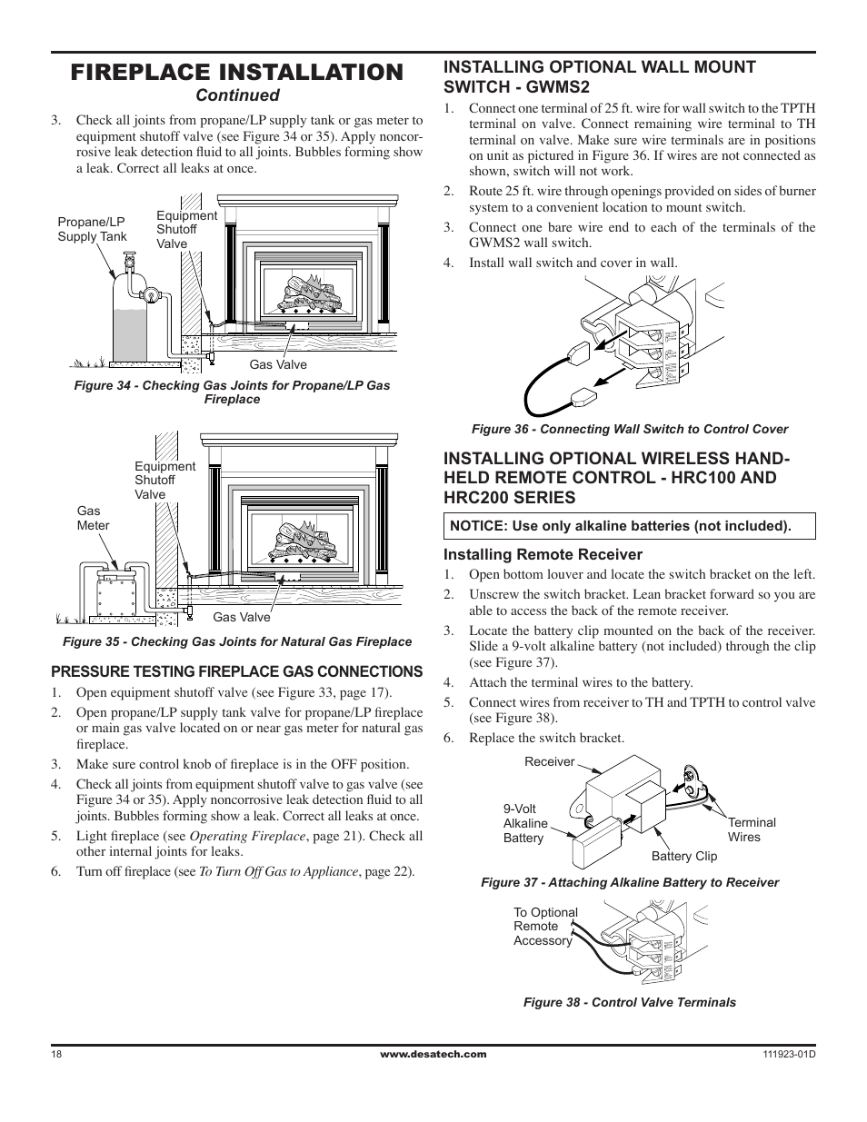 Fireplace installation | Desa (V)K36N User Manual | Page 18 / 36