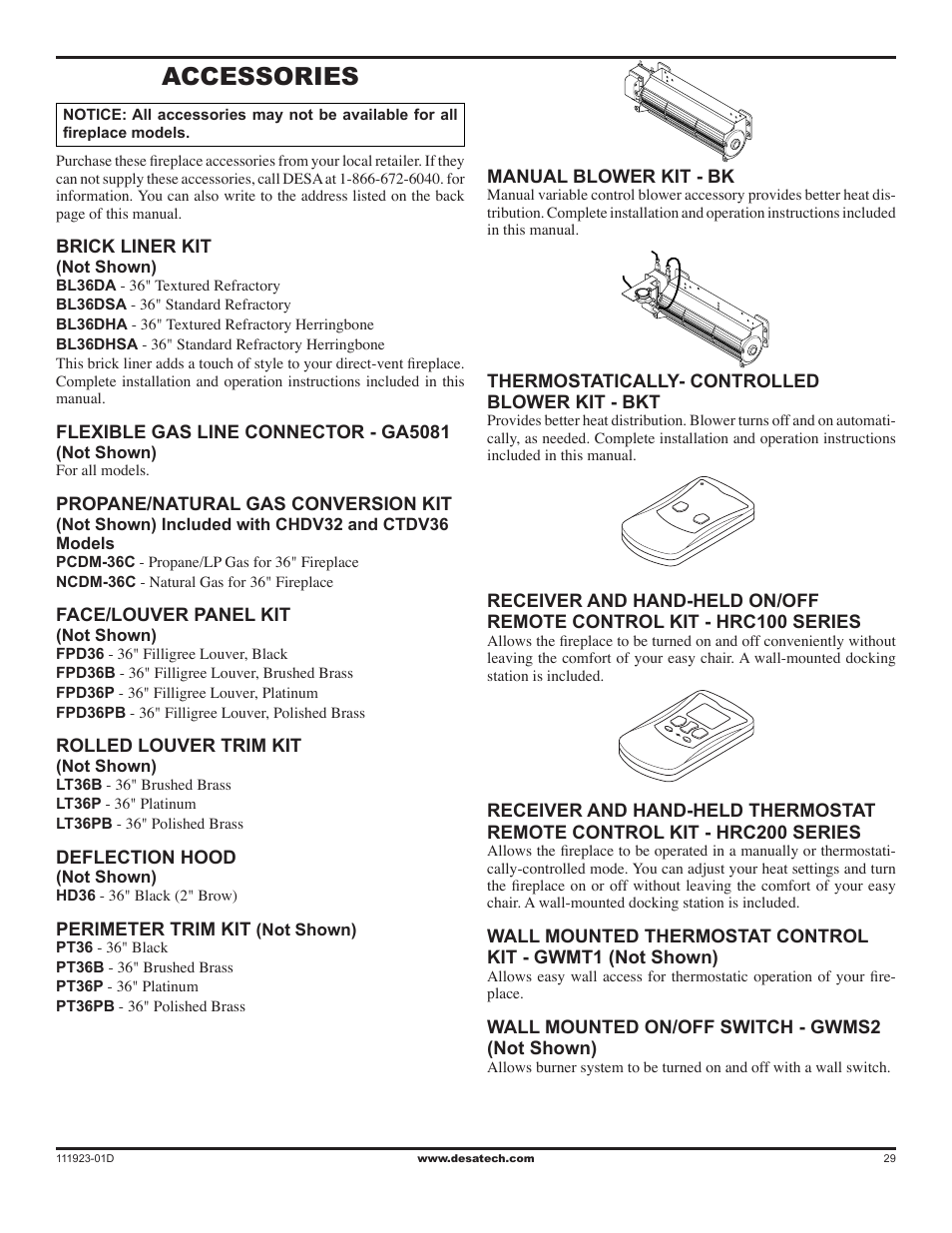 Accessories | Desa (V)K36N User Manual | Page 29 / 36