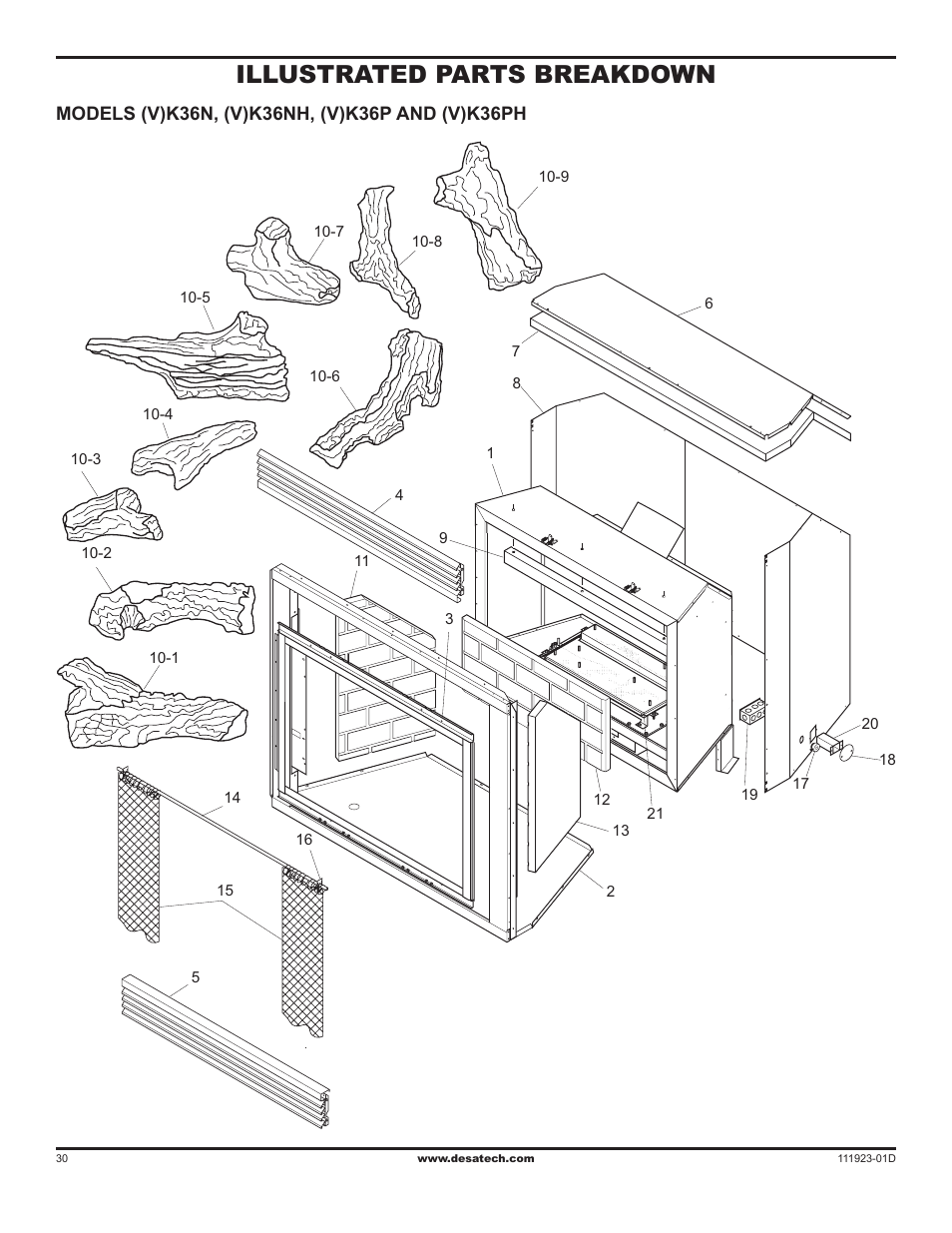 Illustrated parts breakdown and parts list, Illustrated parts breakdown | Desa (V)K36N User Manual | Page 30 / 36