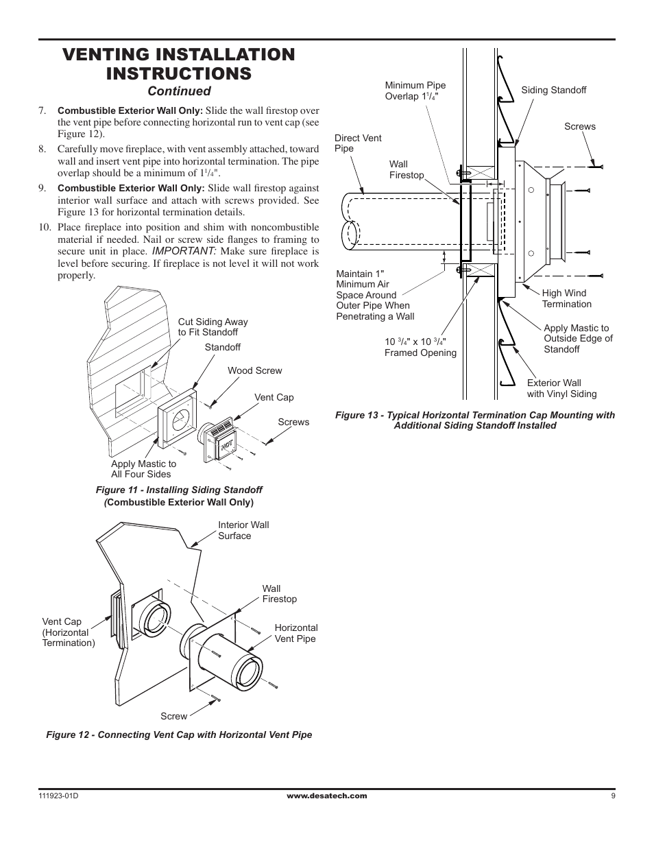 Venting installation instructions, Continued | Desa (V)K36N User Manual | Page 9 / 36