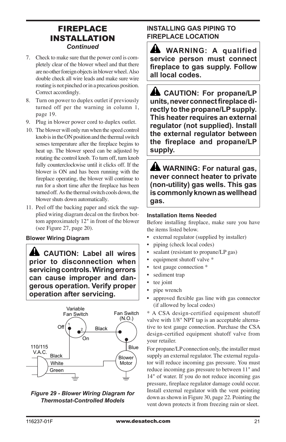 Fireplace installation | Desa (V)VC42PE Series User Manual | Page 21 / 40