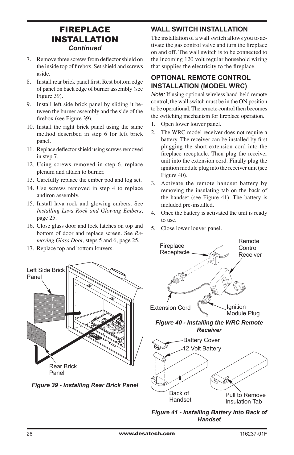 Fireplace installation | Desa (V)VC42PE Series User Manual | Page 26 / 40