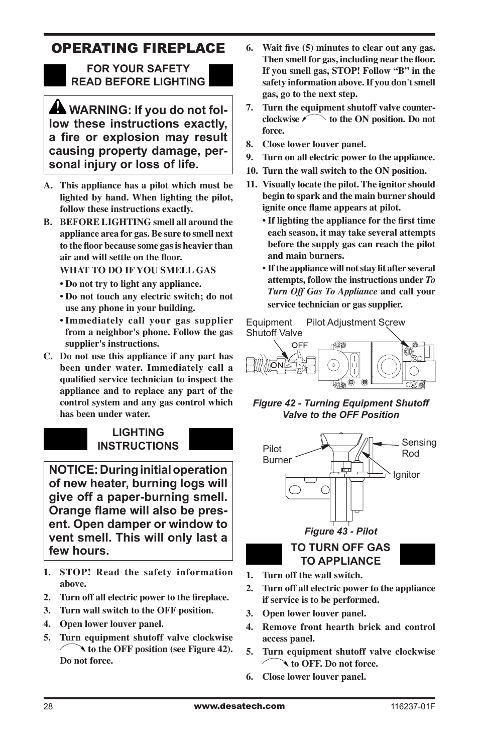 Operating fireplace | Desa (V)VC42PE Series User Manual | Page 28 / 40