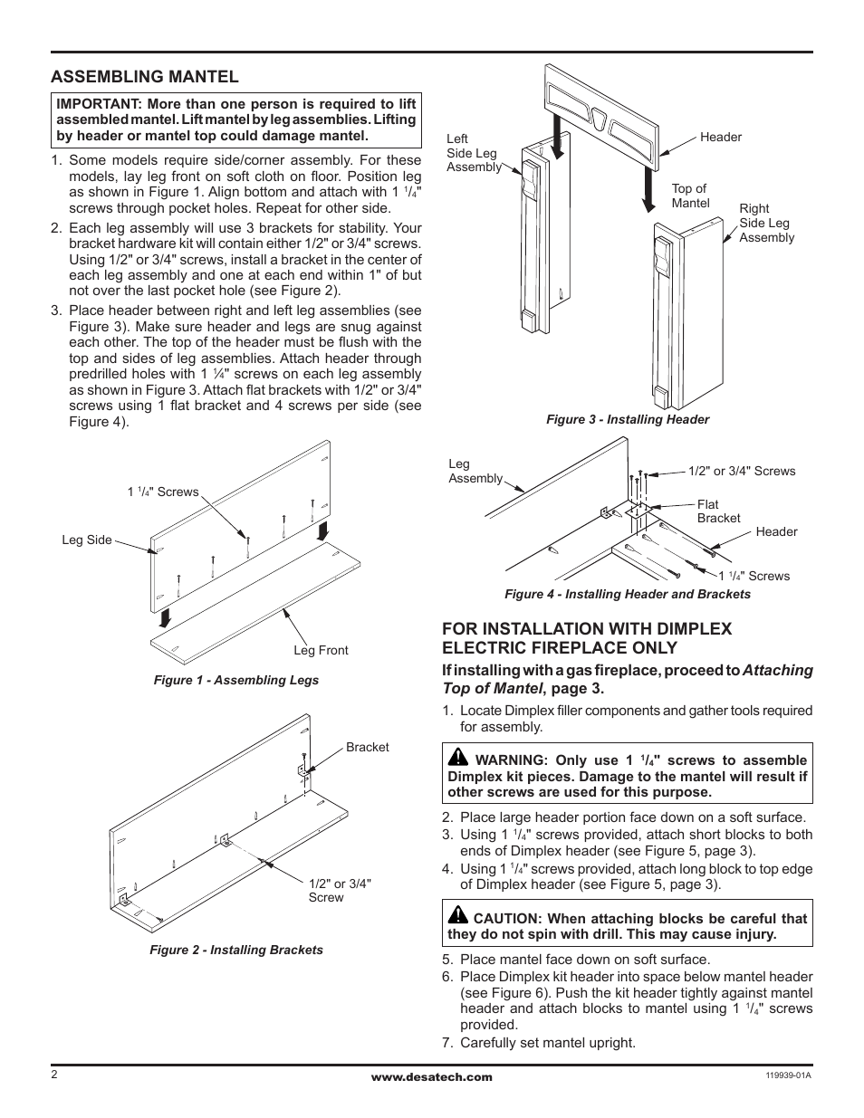 Assembling mantel | Desa Wall Mantel and Base with Trim W32WP User Manual | Page 2 / 8