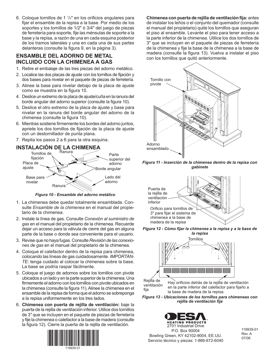 Instalación de la chimenea | Desa Wall Mantel and Base with Trim W32WP User Manual | Page 8 / 8