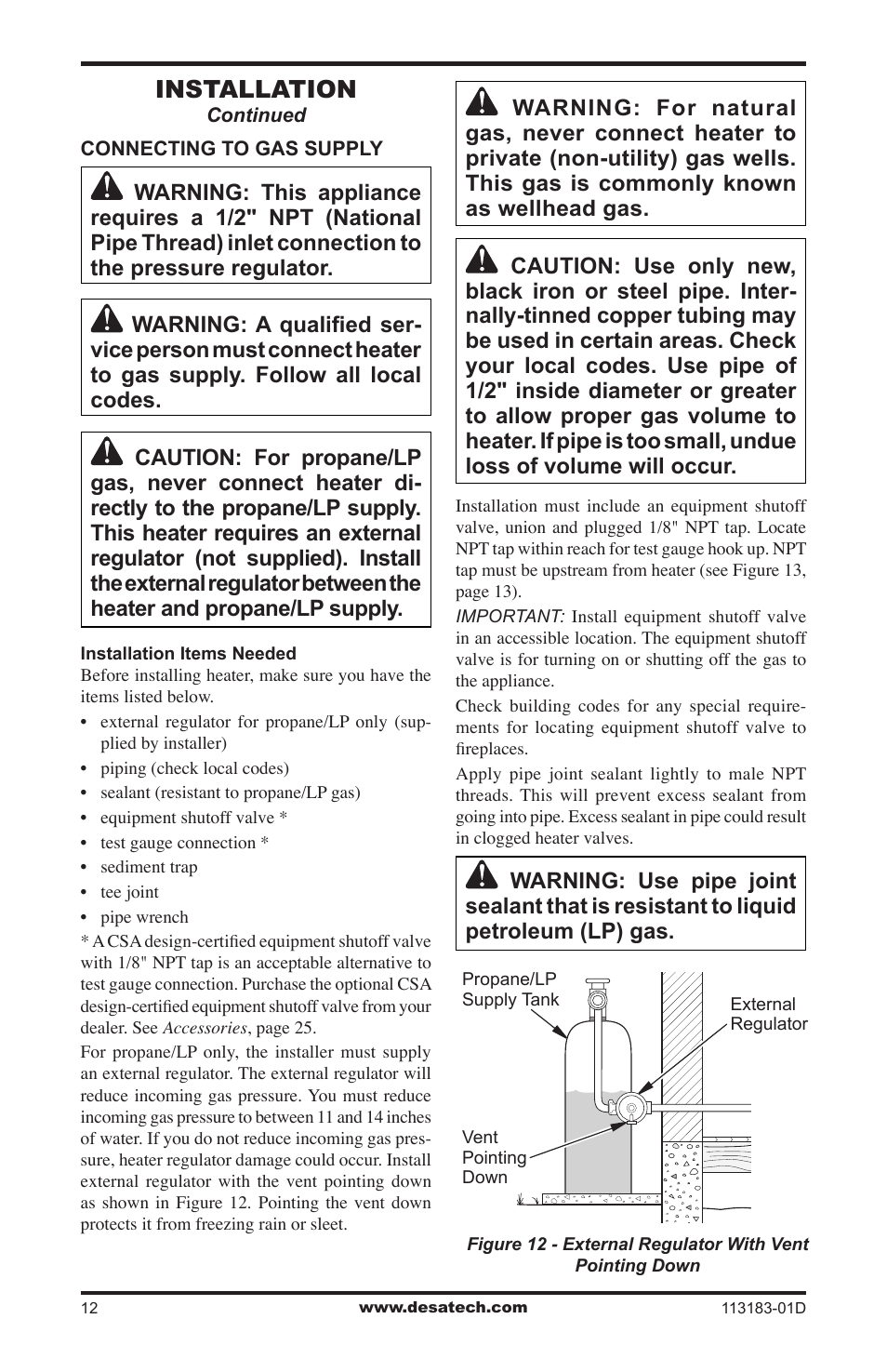 Installation | Desa CDR3924NT User Manual | Page 12 / 28