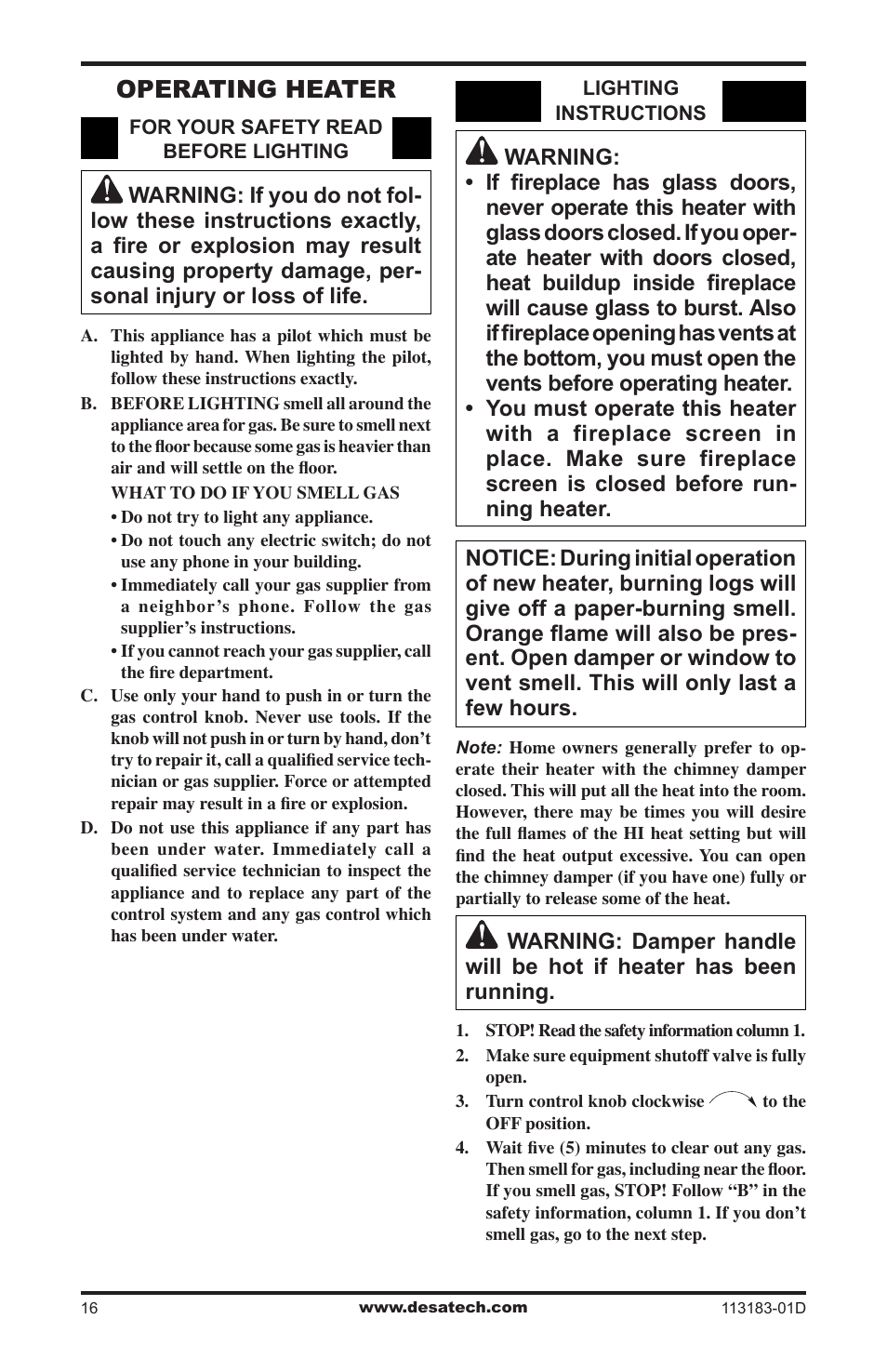Operating heater | Desa CDR3924NT User Manual | Page 16 / 28