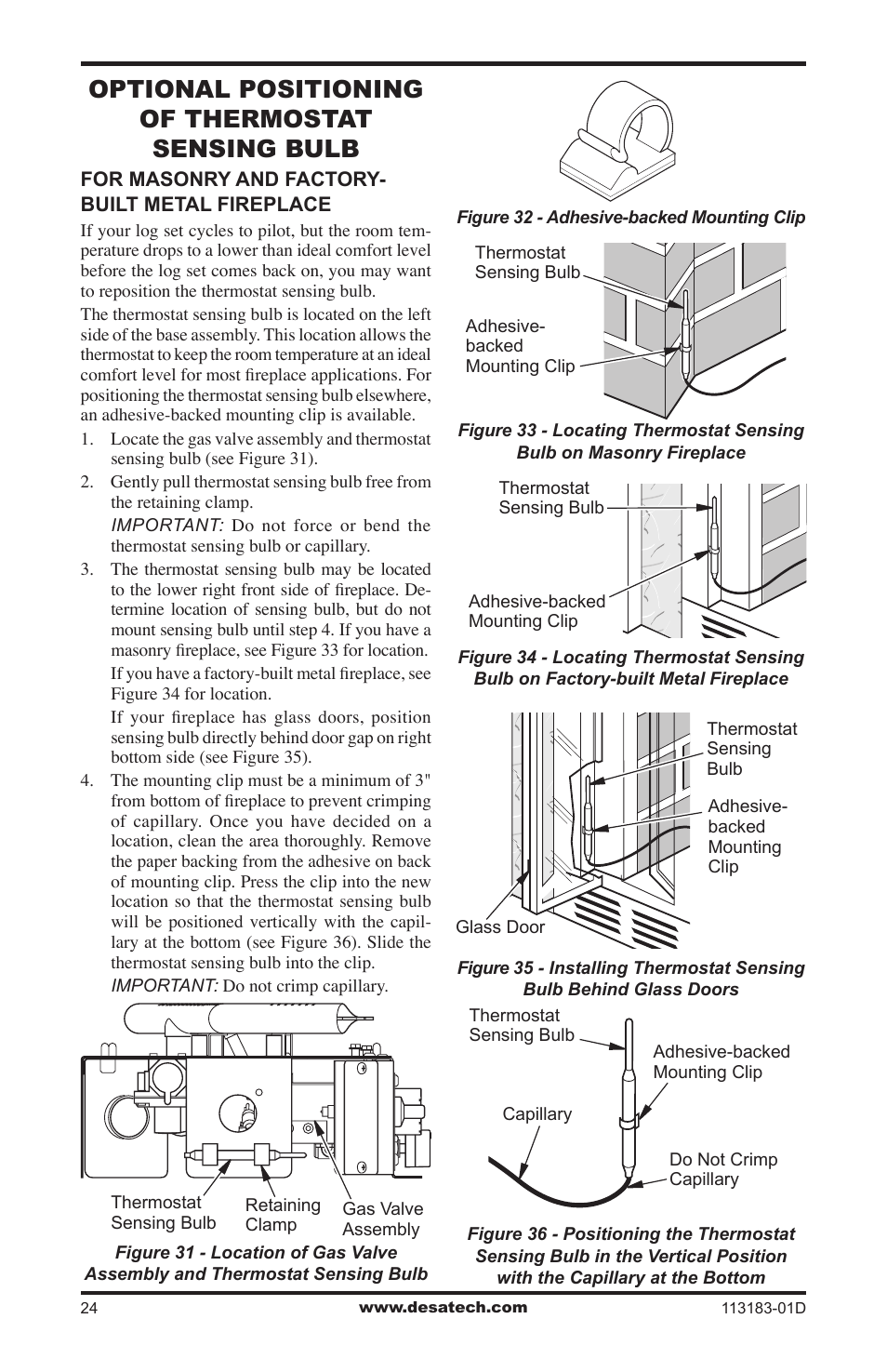 Optional positioning of thermostat sensing bulb | Desa CDR3924NT User Manual | Page 24 / 28