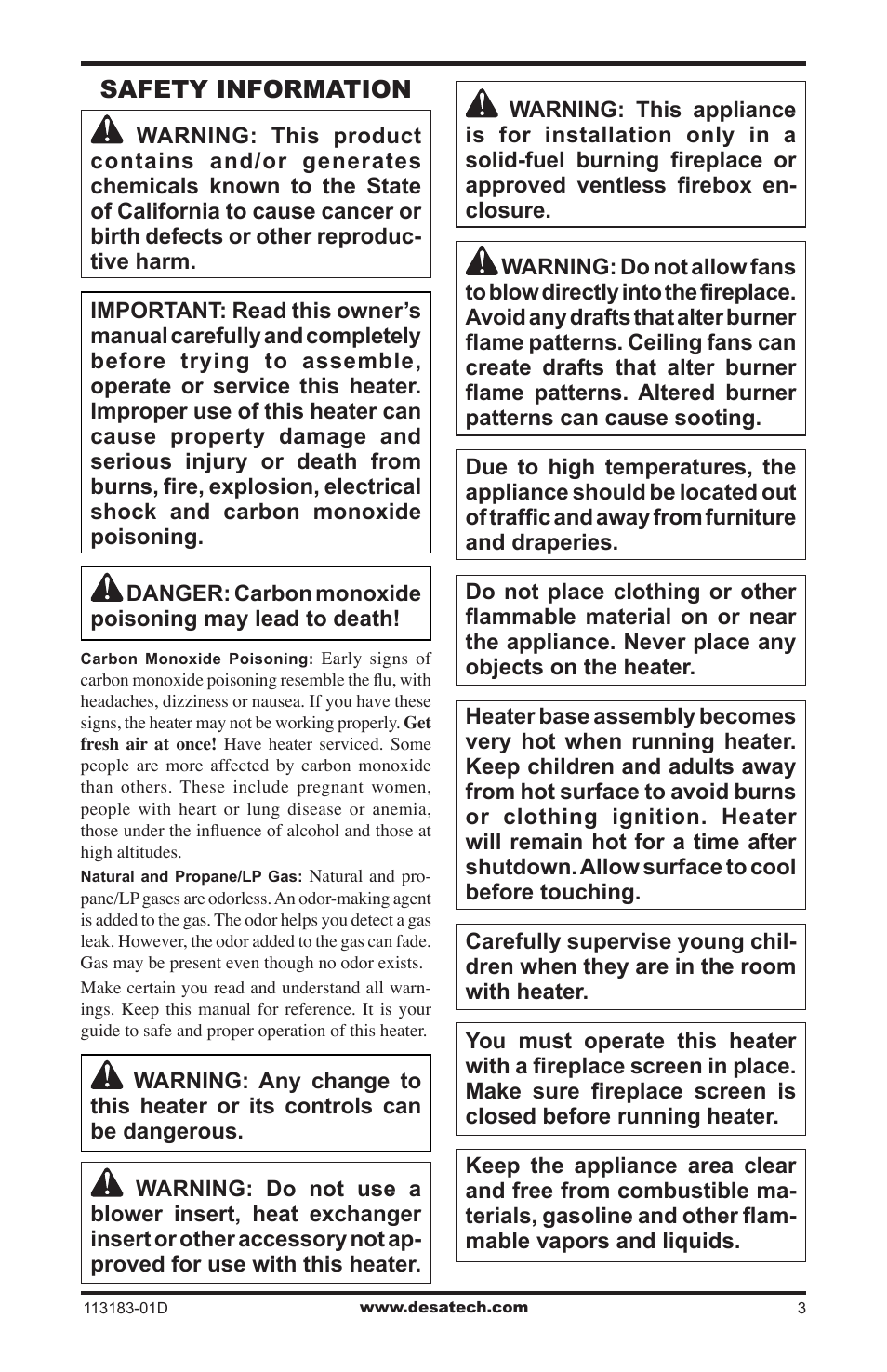 Safety information | Desa CDR3924NT User Manual | Page 3 / 28